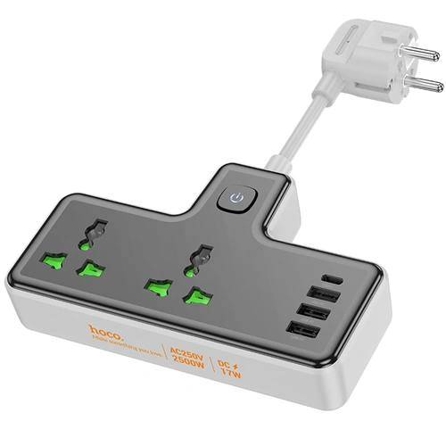 Hoco AC11A Voyage 2-Position 6-Ports Expansion Power Strip (Black/White)